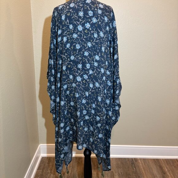 J.Jill Long Kimono Wrap Floral Embroidered Blue Size XL - 3X - Picture 6 of 8